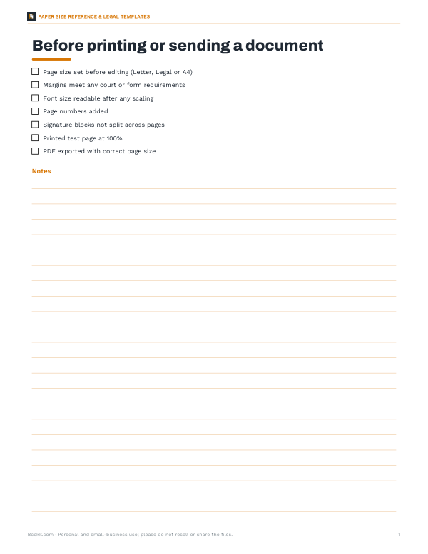Preview of Printable Legal Size Formatting Checklist